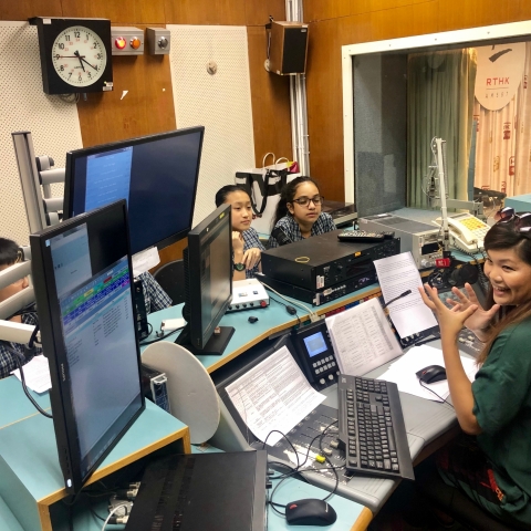 DJ Alyson Hau is introducing the facilities of a studio to students