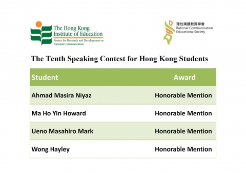 10th Speaking Contest for Hong Kong Students